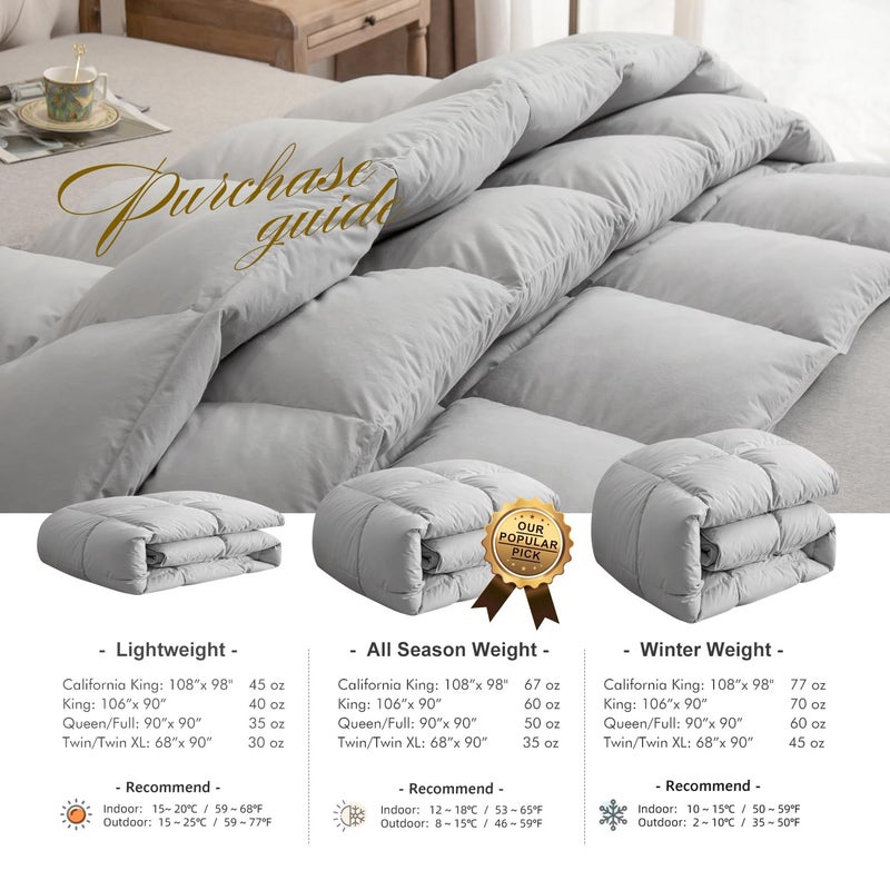 Royoliving Premium Feathers Down Duvet Insert Comforter Twin Size Charcoal Gray Heavyweight Thickened Winter Grey 100% Cotton Cover with Corner Tabs (68x90, 45 oz) - Image 5